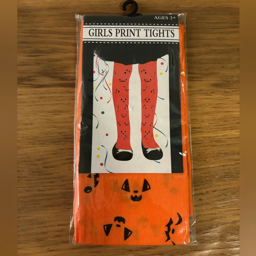 Halloween Pumpkin Orange and Black Print Tights New Size 3+